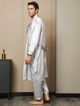 [Gris Claro] SilkSilky-ES 19Momme Seda Pura Manga larga Mens Robe 002
