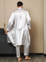 [Gris Claro] SilkSilky-ES 19Momme Seda Pura Manga larga Mens Robe 003
