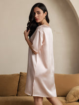 [Rosa Claro] SilkSilky-ES Half Sleeve V Neck Camisón 002