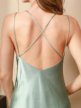 [Menta Verde] SilkSilky-ES Spaghetti Strap V Neck Camisón 006