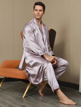 [Malva Pálido] SilkSilky-ES 19Momme Seda Pura Manga larga Mens Robe 003