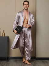 [Malva Pálido] SilkSilky-ES 19Momme Seda Pura Manga larga Mens Robe 004