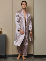 [Malva Pálido] SilkSilky-ES 19Momme Seda Pura Manga larga Mens Robe 005