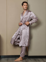 [Malva Pálido] SilkSilky-ES 19Momme Seda Pura Manga larga Mens Robe 006