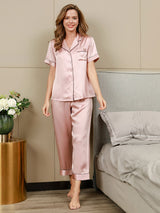 [Rosa] SilkSilky-ES Short Sleeve Lapel Collar Pijamas de mujer 004