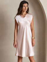 [Rosa] SilkSilky-ES Sin mangas Cuello en V Vestido 006