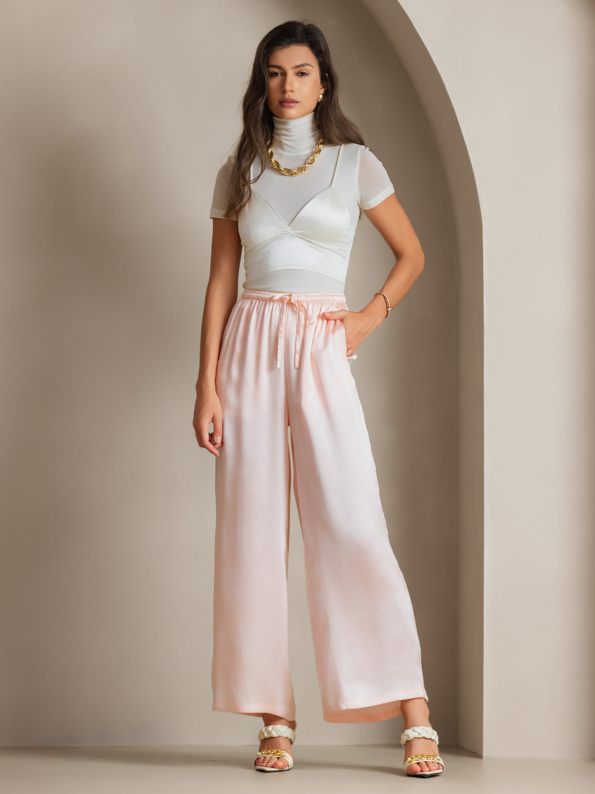 [Rosa] SilkSilky-ES Seda Pura Womens Pants 004