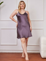 [Gris Púrpura] SilkSilky-ES Spalline Sottili Cuello en V Vestido talla grande 005