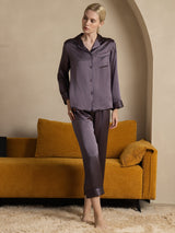 [Gris Púrpura] SilkSilky-ES Long Sleeve Lapel Collar Pijamas de mujer 006