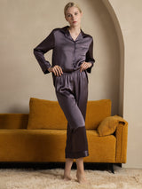 [Gris Púrpura] SilkSilky-ES Long Sleeve Lapel Collar Pijamas de mujer 007