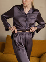 [Gris Púrpura] SilkSilky-ES Long Sleeve Lapel Collar Pijamas de mujer 008