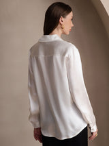 [Blanco] SilkSilky-ES 19Momme Manga larga Cuello con Solapa Blusas de Mujer 002