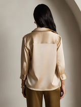 [Champán] SilkSilky-ES 3/4 Sleeve Lapel Collar Blusas de Mujer 002