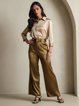 [Champán] SilkSilky-ES 3/4 Sleeve Lapel Collar Blusas de Mujer 007