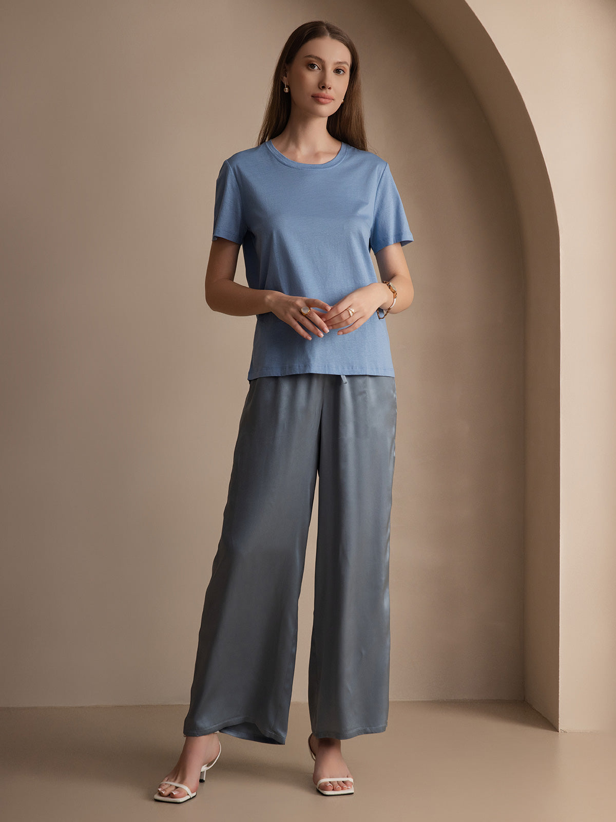 [Azul] SilkSilky-ES Manga corta Womens T-Shirt 005