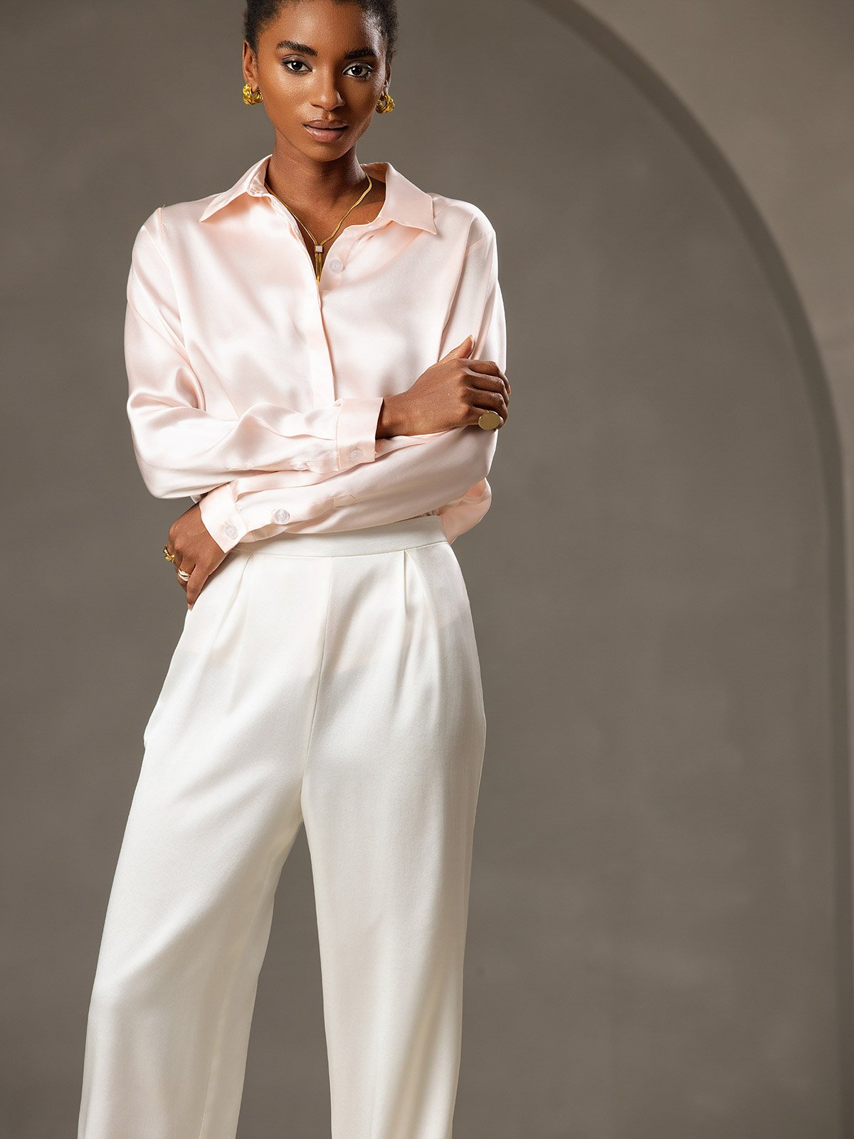 [Blanco] SilkSilky-ES 19Momme Pantalones de mujer 003