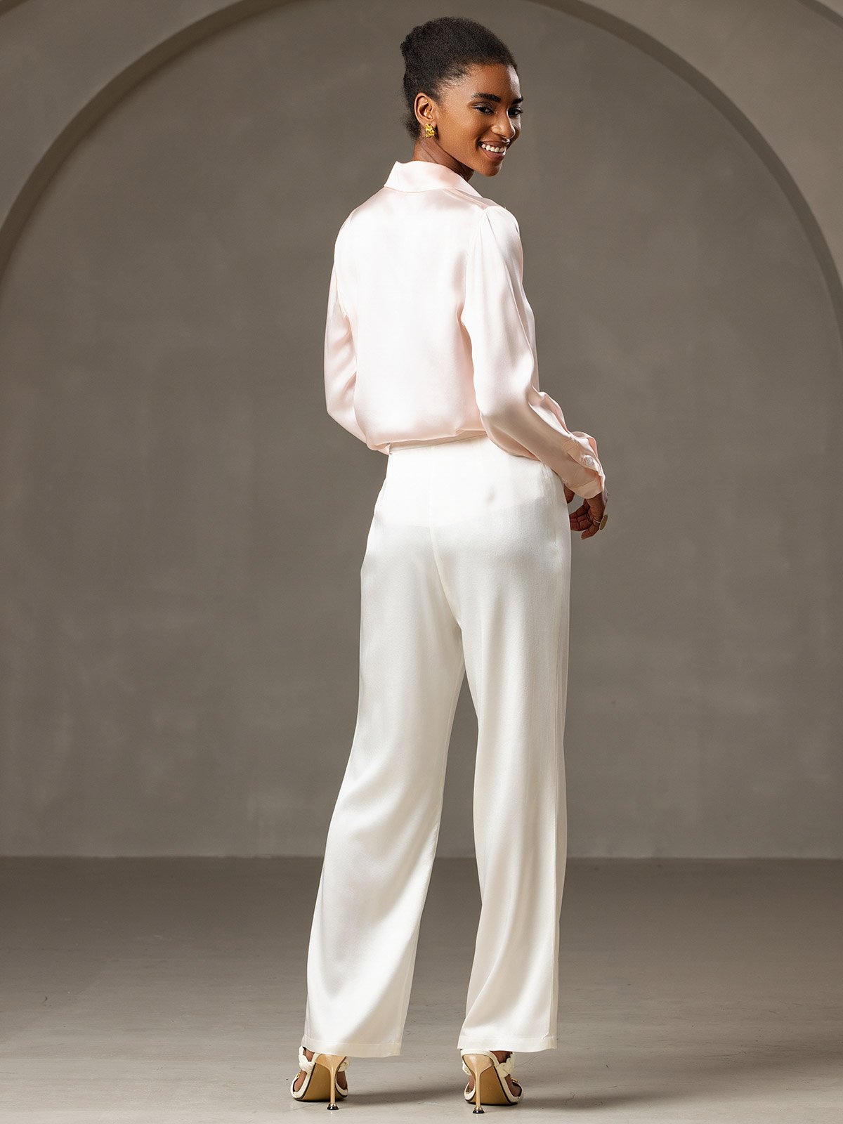 [Blanco] SilkSilky-ES 19Momme Pantalones de mujer 004