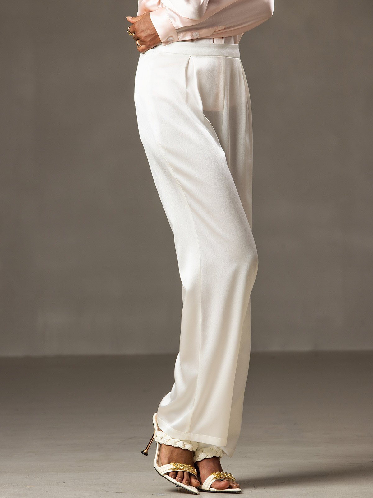 [Blanco] SilkSilky-ES 19Momme Pantalones de mujer 005