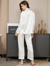 [Blanco] SilkSilky-ES Long Sleeve Lapel Collar Pijamas de mujer 002