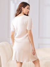 [Blanco] SilkSilky-ES Short Sleeve V Neck Camisón 002