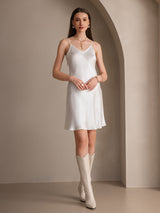 [Blanco] SilkSilky-ES Spalline Sottili Cuello en V Vestido 004