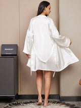 [Blanco] SilkSilky-ES 3/4 Sleeve V Neck Pijamas de mujer 002