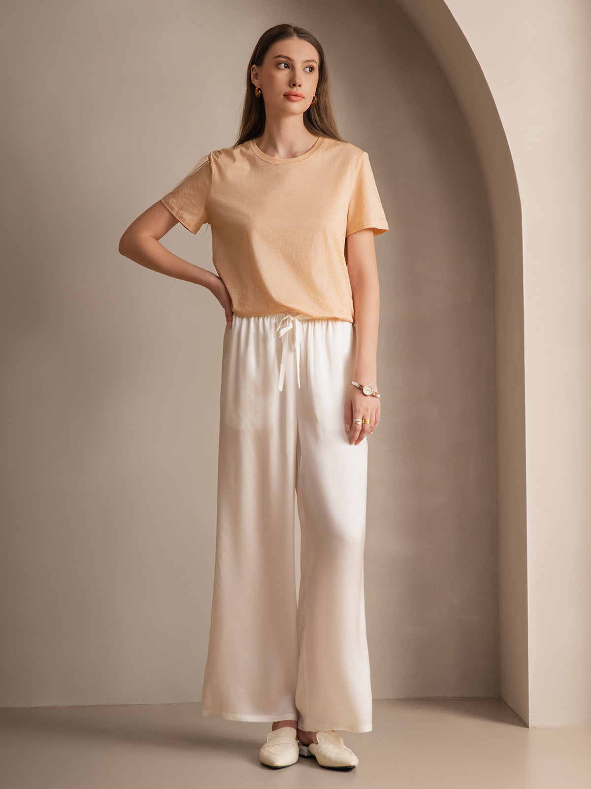 [Blanco] SilkSilky-ES Seda Pura Womens Pants 004