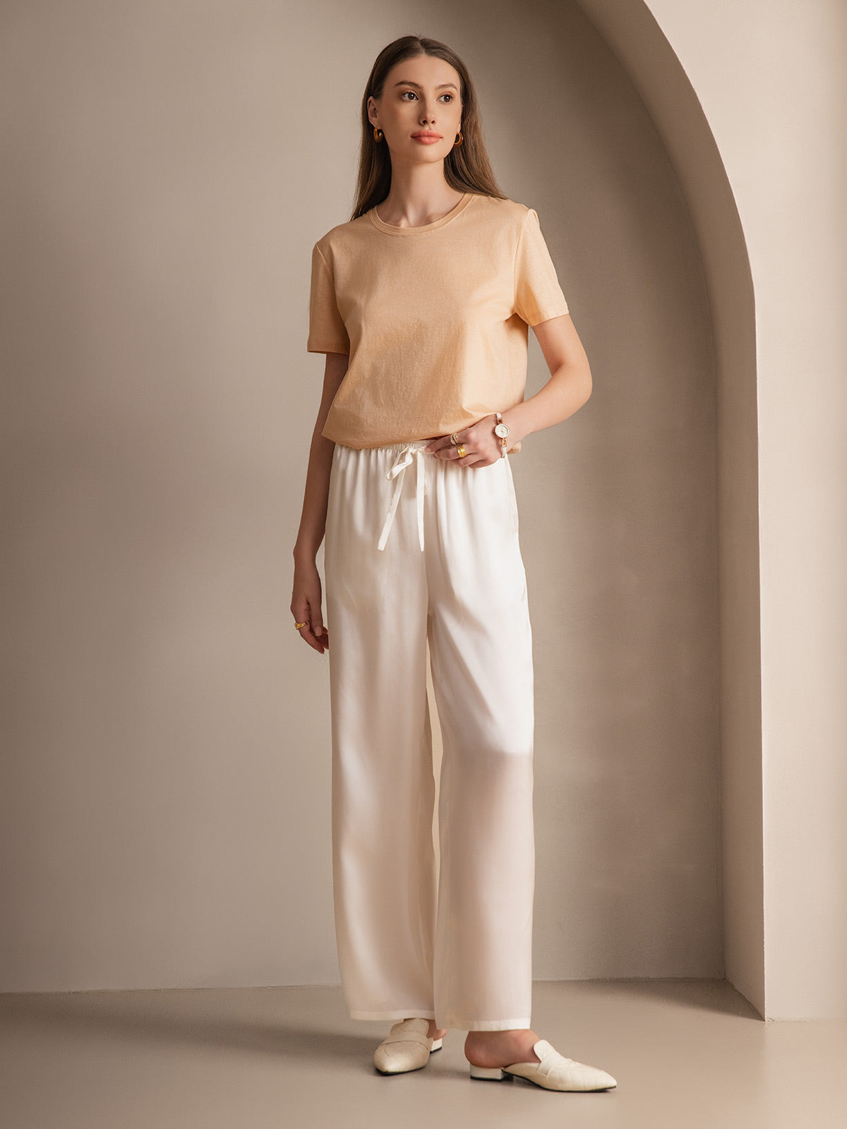 [Blanco] SilkSilky-ES Seda Pura Womens Pants 006