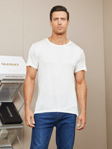 [Blanco] SilkSilky-ES Manga corta Cuello Cerrado Camiseta de hombre 001