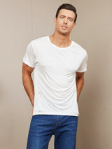 [Blanco] SilkSilky-ES Manga corta Cuello Cerrado Camiseta de hombre 004