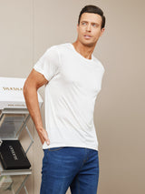 [Blanco] SilkSilky-ES Manga corta Cuello Cerrado Camiseta de hombre 005