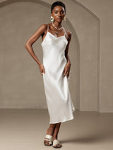 [Blanco] SilkSilky-ES Spaghetti Strap Cowl Neck Vestido 001