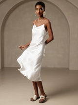 [Blanco] SilkSilky-ES Spaghetti Strap Cowl Neck Vestido 003