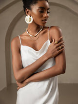 [Blanco] SilkSilky-ES Spaghetti Strap Cowl Neck Vestido 004