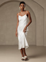[Blanco] SilkSilky-ES Spaghetti Strap Cowl Neck Vestido 005