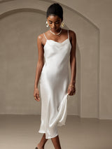 [Blanco] SilkSilky-ES Spaghetti Strap Cowl Neck Vestido 006