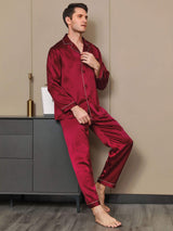 [Vino] SilkSilky-ES Long Sleeve Lapel Collar Pijamas de hombre 006