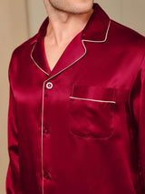 [Vino] SilkSilky-ES Long Sleeve Lapel Collar Pijamas de hombre 009