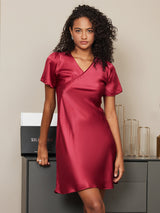[Vino] SilkSilky-ES Short Sleeve V Neck Camisón 004