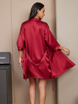 [Vino] SilkSilky-ES 3/4 Sleeve V Neck Pijamas de mujer 002