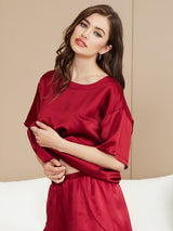 [Vino] SilkSilky-ES Short Sleeve Round Neck Pijamas de mujer 003