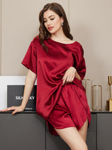 [Vino] SilkSilky-ES Short Sleeve Round Neck Pijamas de mujer 005