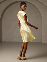 [Amarillo] SilkSilky-ES Cap Sleeve V Neck Vestido 002