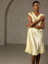 [Amarillo] SilkSilky-ES Cap Sleeve V Neck Vestido 004