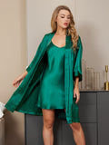 SilkSilky ES Seda Pura Manga francesa Nightgown&Robe Set Verde 005