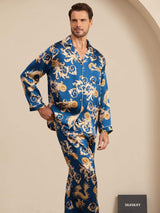 [Dragón Navy] SilkSilky-ES Long Sleeve Cuello de Muesca Pijamas de hombre 003