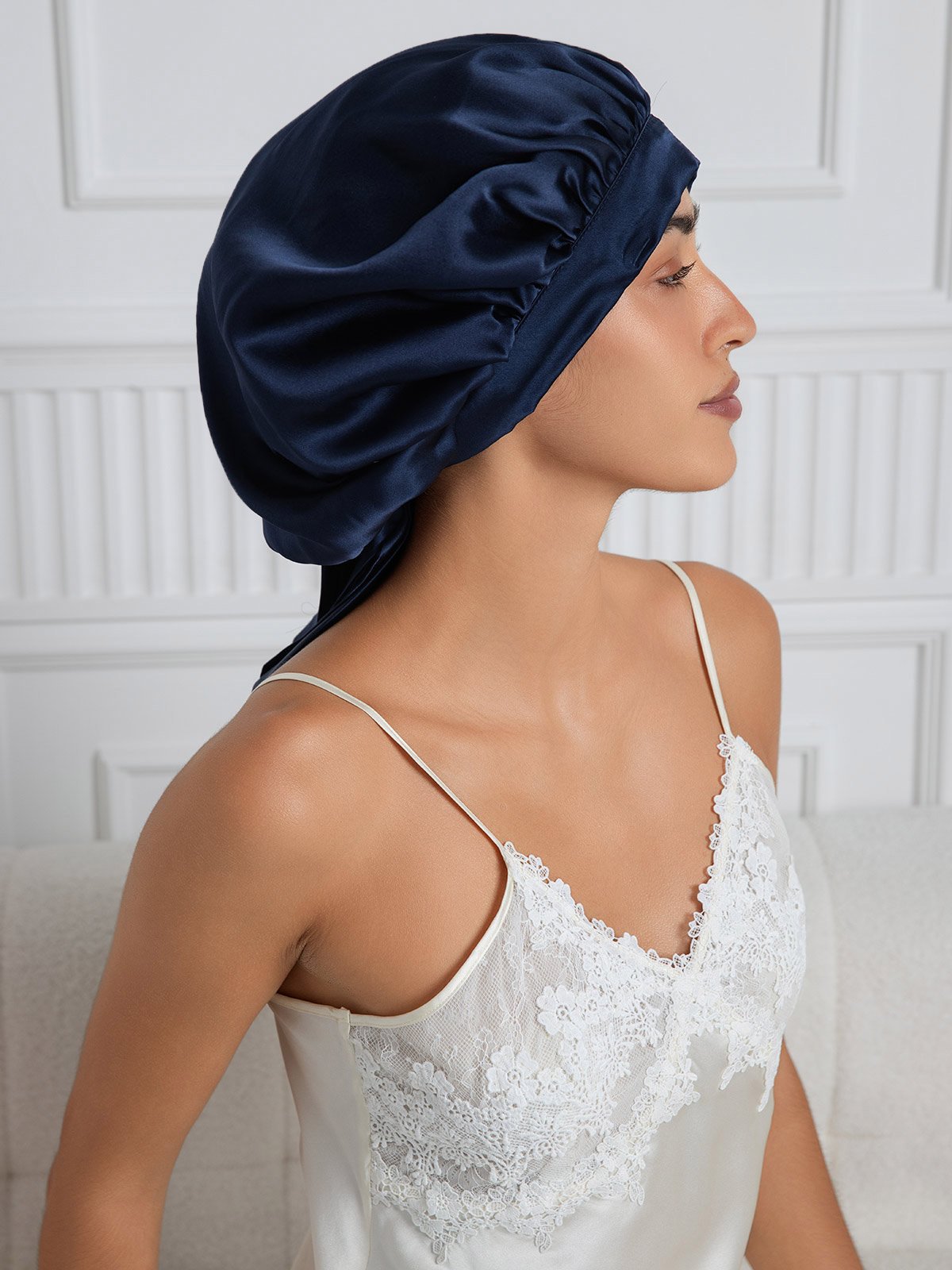 [Azul Oscuro] SilkSilky-ES Seda Pura Sleep Cap 004