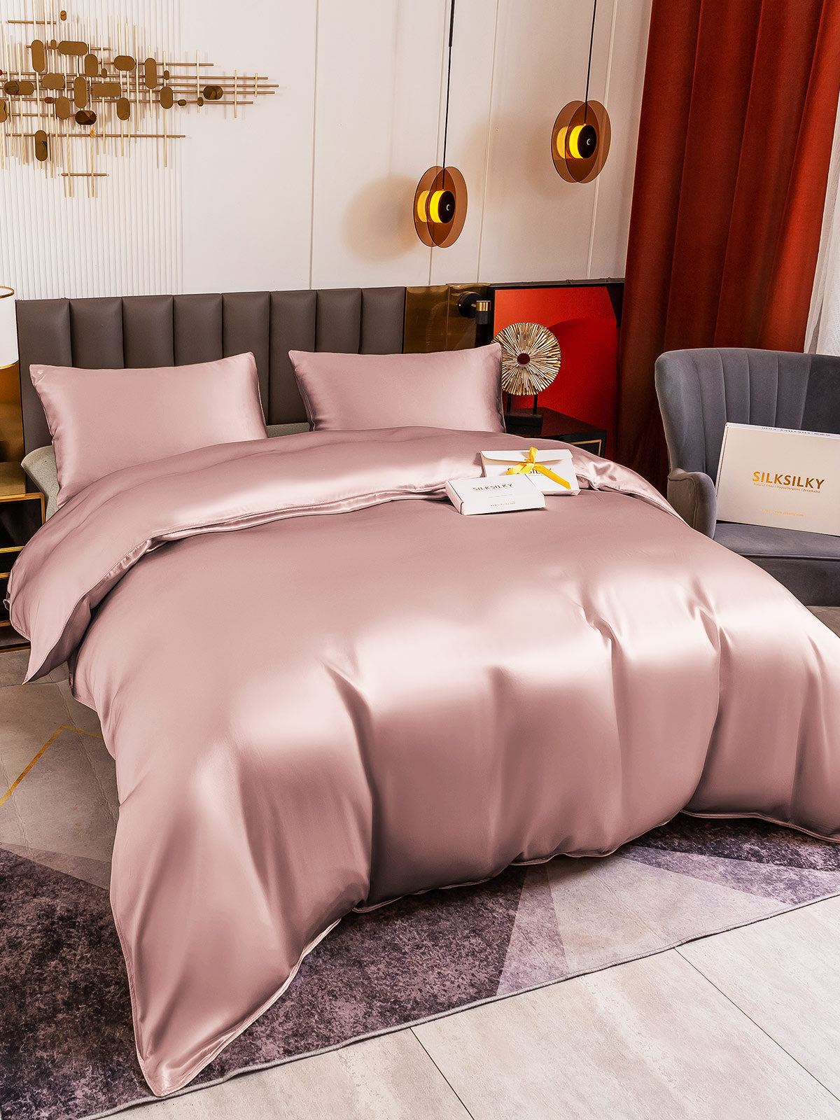 [Malva Pálido] SilkSilky-ES 19Momme Seda Pura Bedding Set 001