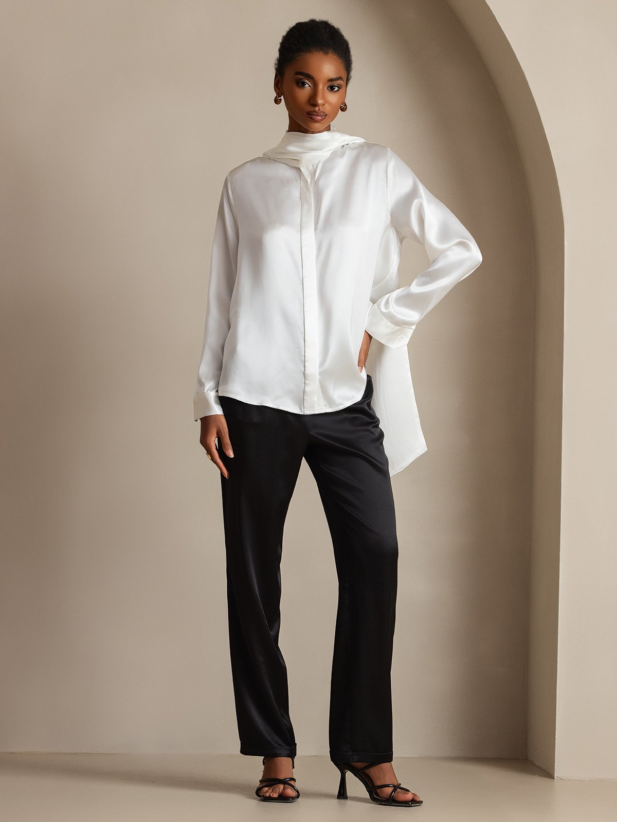 [Blanco] SilkSilky-ES 19Momme Seda Womens Shirt 006