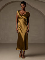 [Marrón] SilkSilky-ES Cap Sleeve Vestido 001